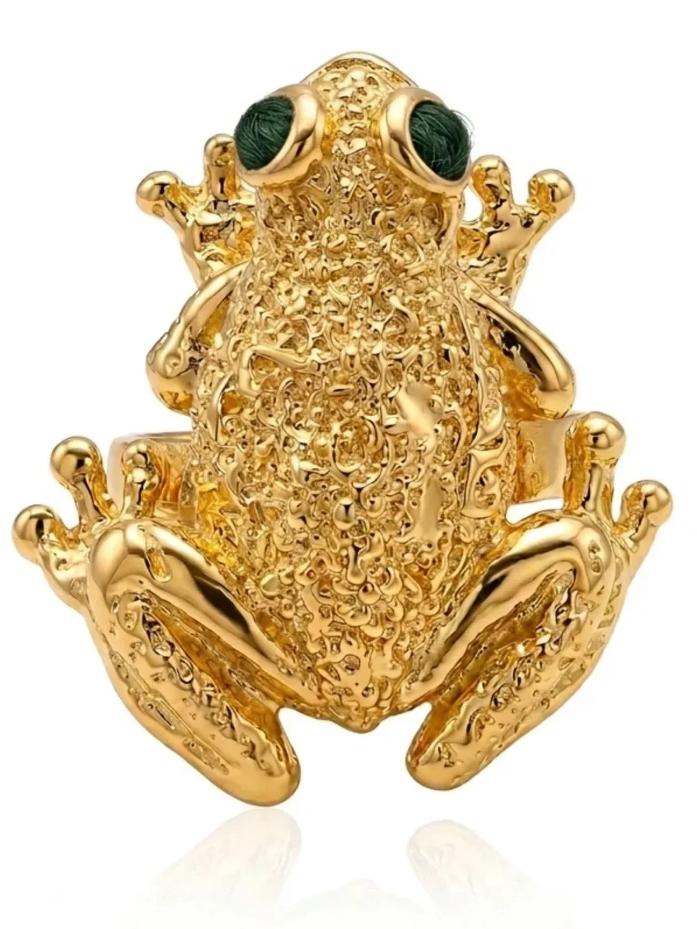 Gold Frog Cocktail Ring with Turquoise Eyes - Women Jewelry